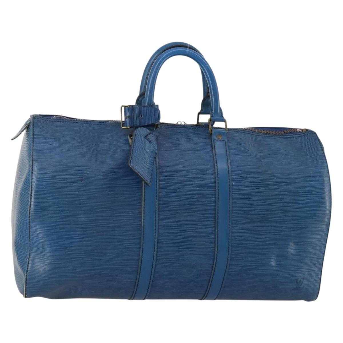 LOUIS VUITTON Epi Keepall 45 Boston Bag Blue M42975 LV Auth 187531