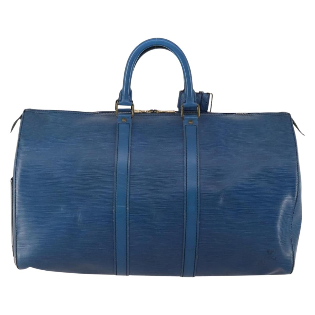 LOUIS VUITTON Epi Keepall 45 Boston Bag Blue M42975 LV Auth 187531