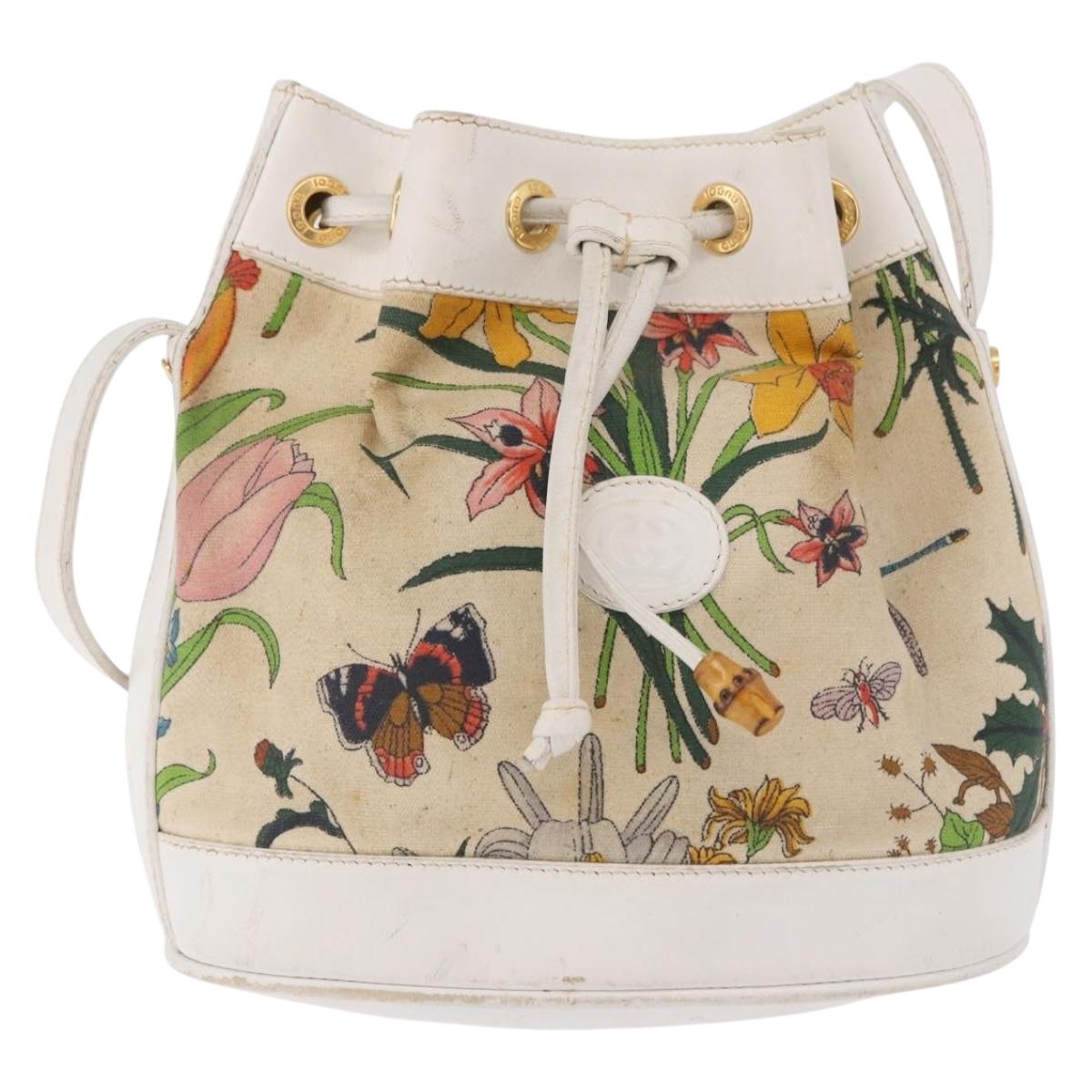 GUCCI Shoulder Bag Canvas Flora Beige Gold 007 14 0071 Auth 187532