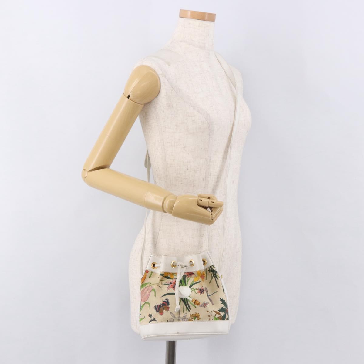 GUCCI Shoulder Bag Canvas Flora Beige Gold 007 14 0071 Auth 187532