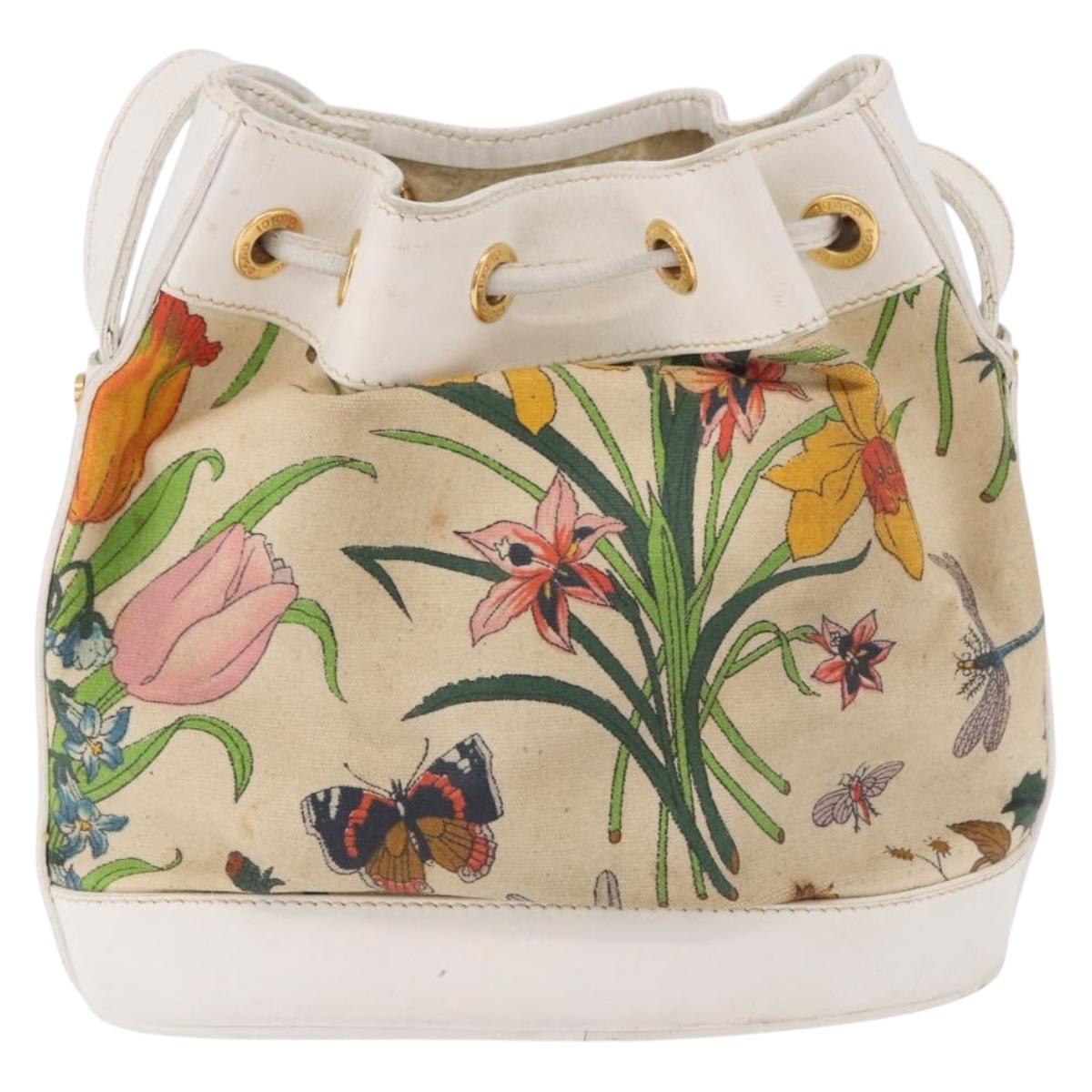 GUCCI Shoulder Bag Canvas Flora Beige Gold 007 14 0071 Auth 187532