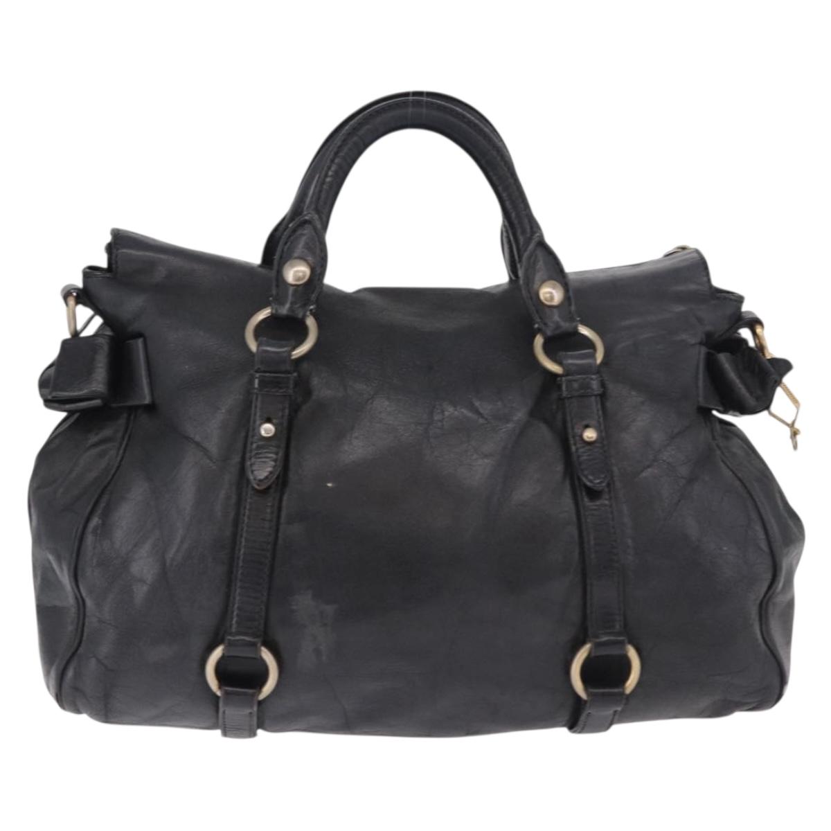 Miu Miu Hand Bag Leather Black Gold Auth 187540