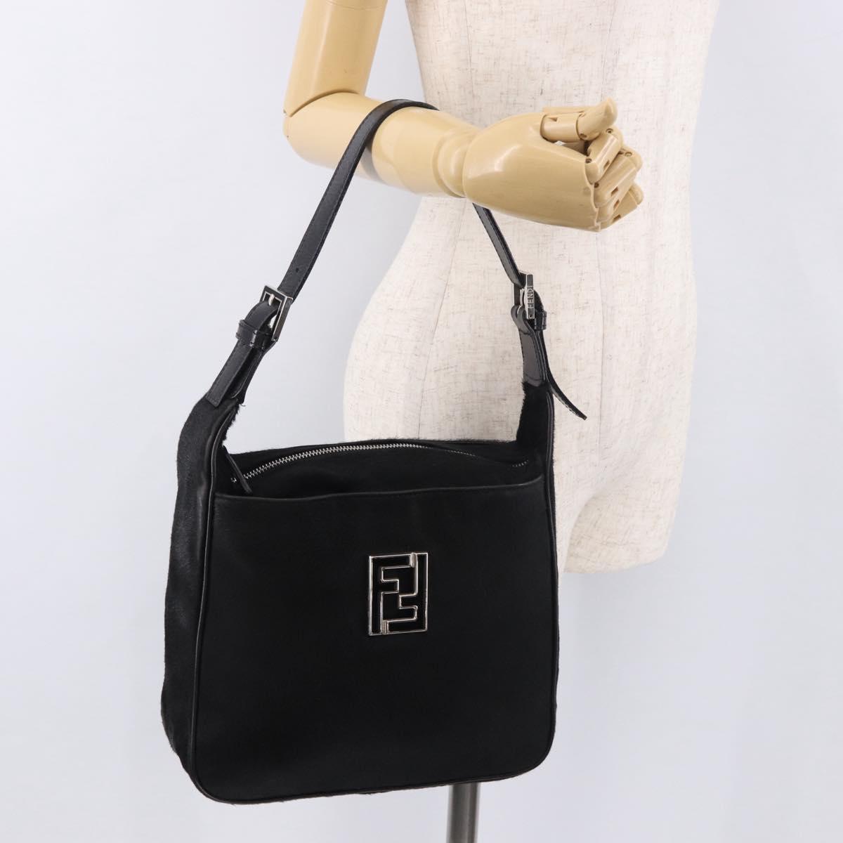 FENDI Shoulder Bag Harako leather Black Silver Auth 187543V