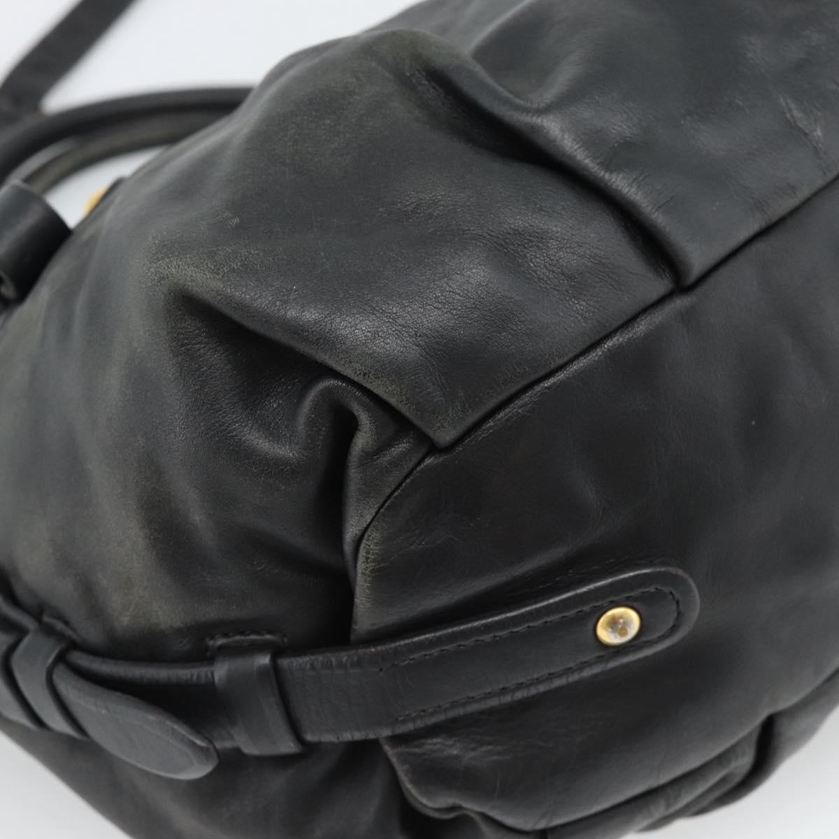 PRADA Hand Bag Leather 2way Black Gold Auth 187551