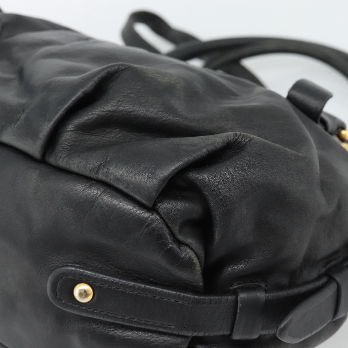 PRADA Hand Bag Leather 2way Black Gold Auth 187551