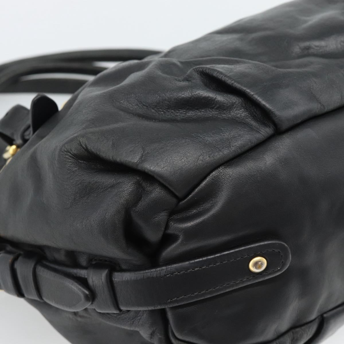 PRADA Hand Bag Leather 2way Black Gold Auth 187551