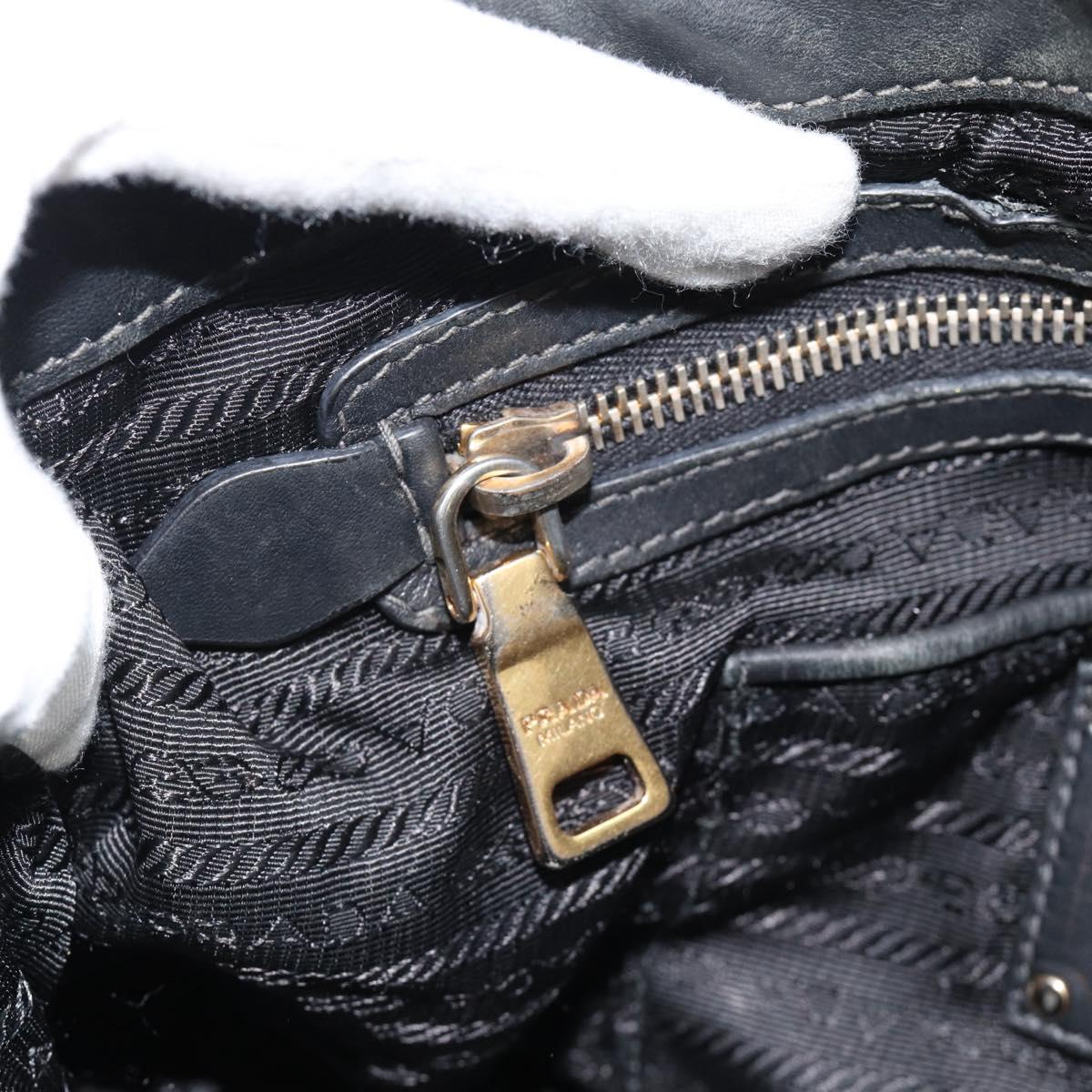 PRADA Hand Bag Leather 2way Black Gold Auth 187551
