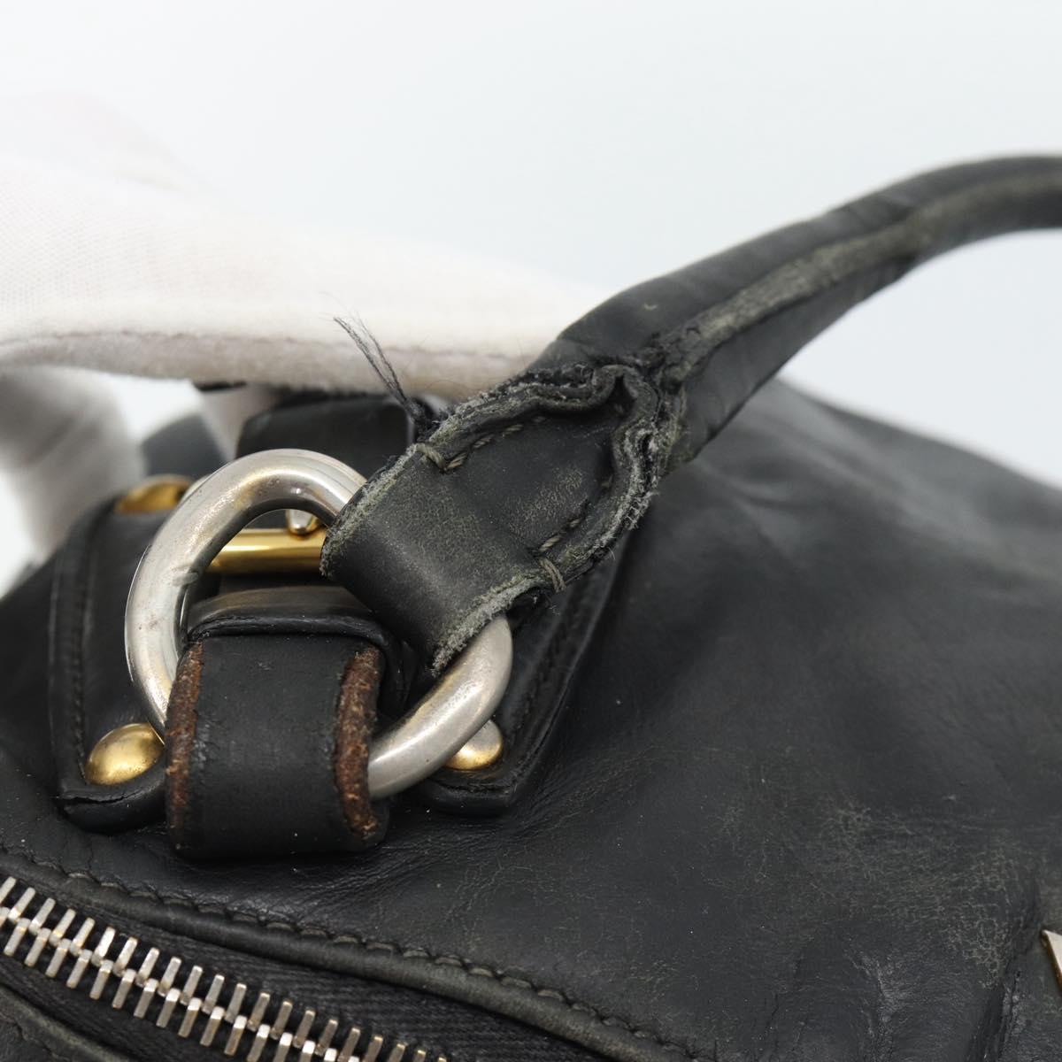 PRADA Hand Bag Leather 2way Black Gold Auth 187551