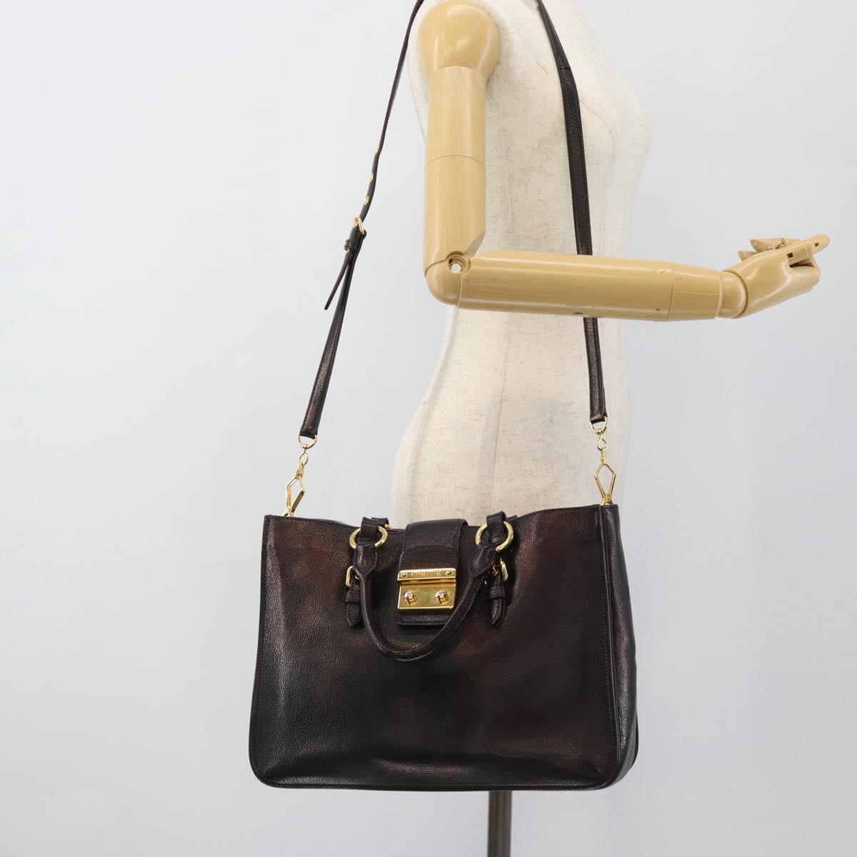 Miu Miu Madras Hand Bag Leather 2way Black Gold Auth 187556A
