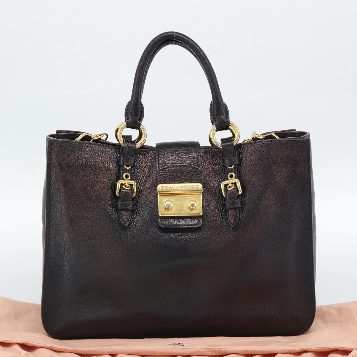Miu Miu Madras Hand Bag Leather 2way Black Gold Auth 187556A