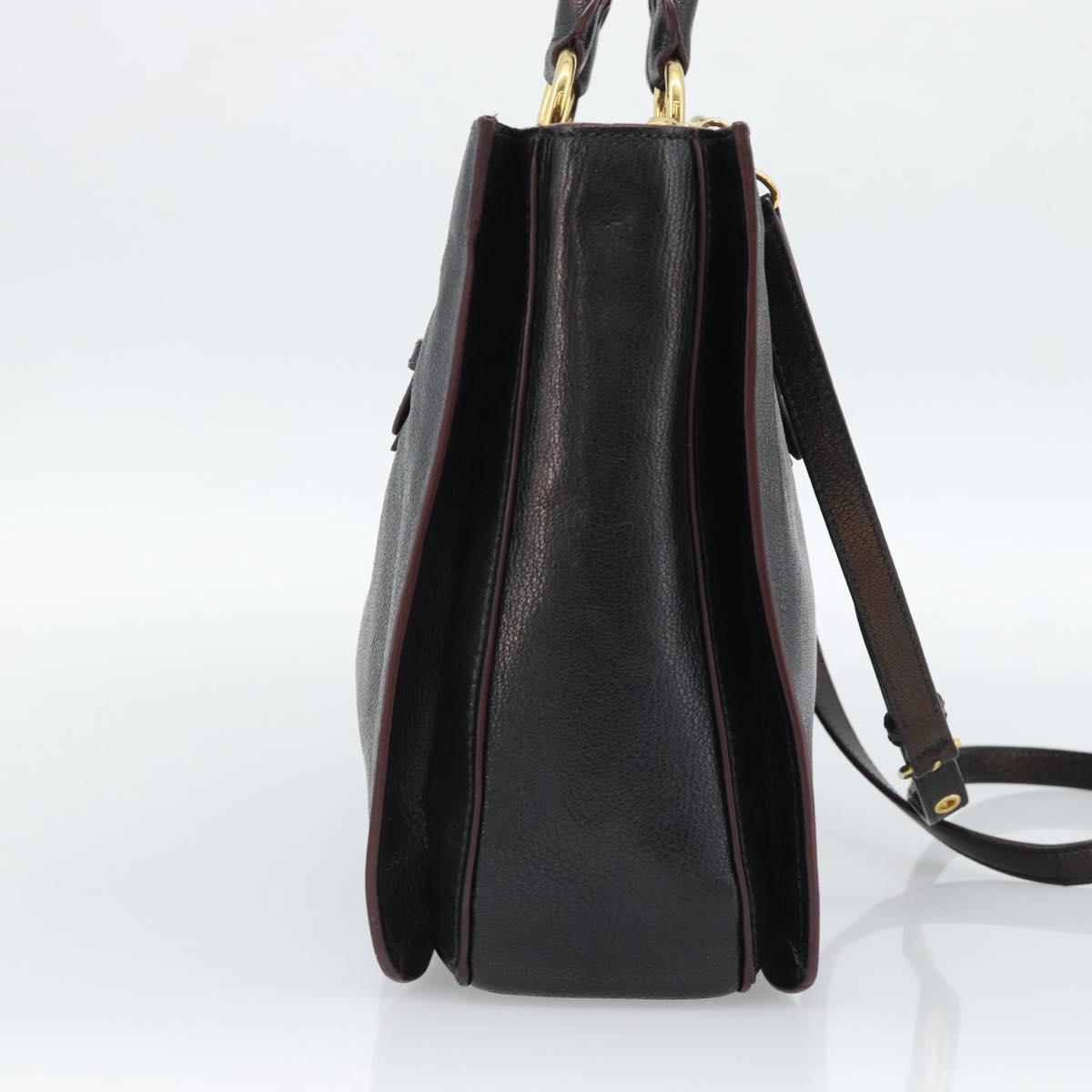 Miu Miu Madras Hand Bag Leather 2way Black Gold Auth 187556A
