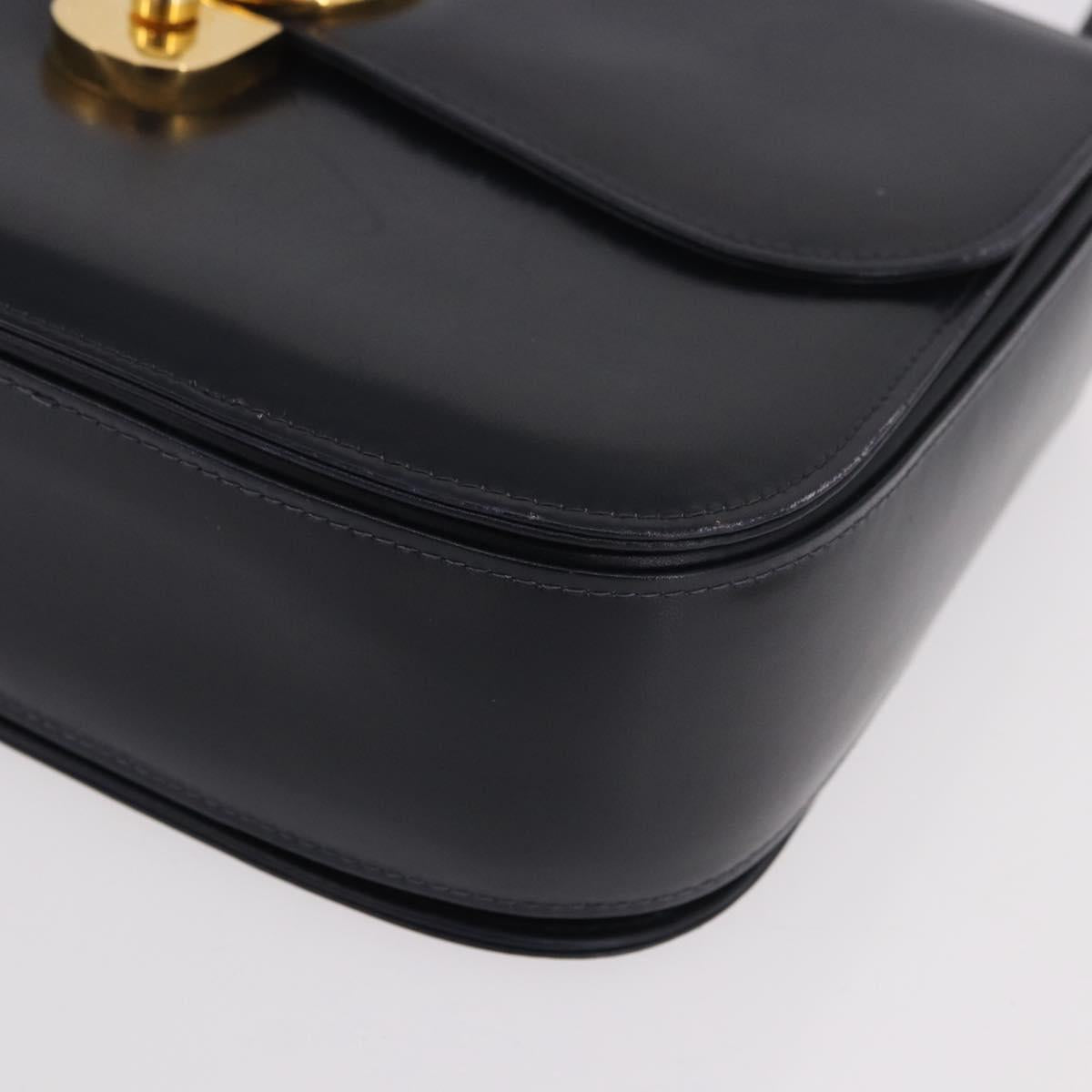 GUCCI Hand Bag Leather Navy Gold Auth 187557A