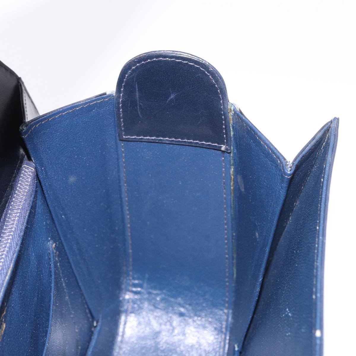 GUCCI Hand Bag Leather Navy Gold Auth 187557A