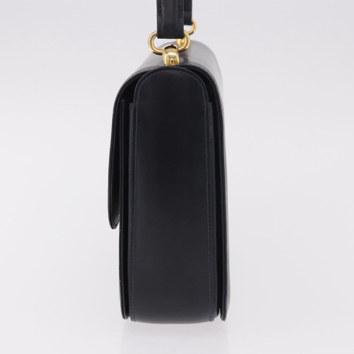 GUCCI Hand Bag Leather Navy Gold Auth 187557A