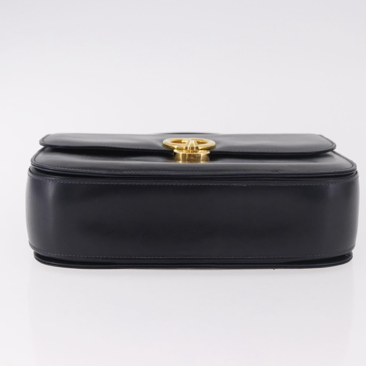 GUCCI Hand Bag Leather Navy Gold Auth 187557A