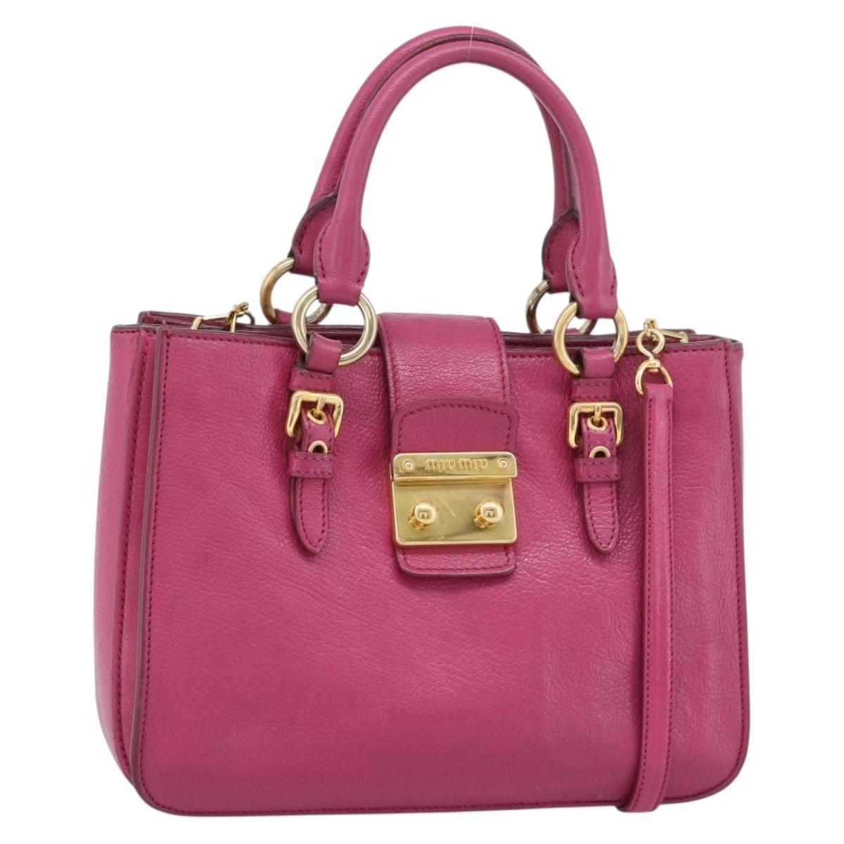 Miu Miu Madras Hand Bag Leather 2way Pink Gold Auth 187558A