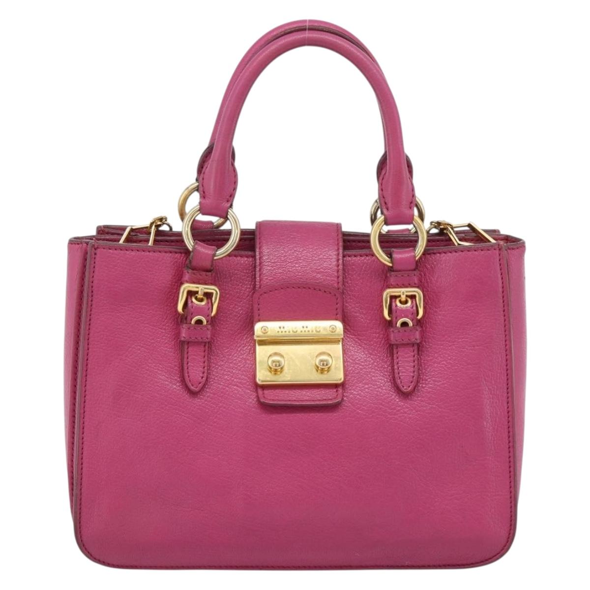 Miu Miu Madras Hand Bag Leather 2way Pink Gold Auth 187558A