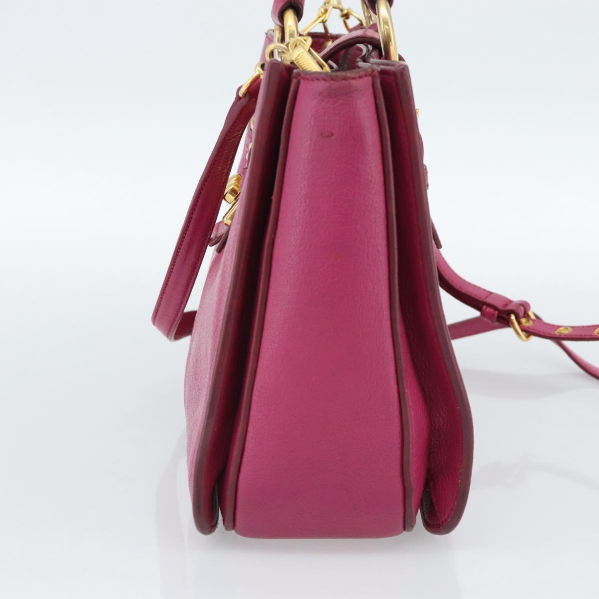 Miu Miu Madras Hand Bag Leather 2way Pink Gold Auth 187558A