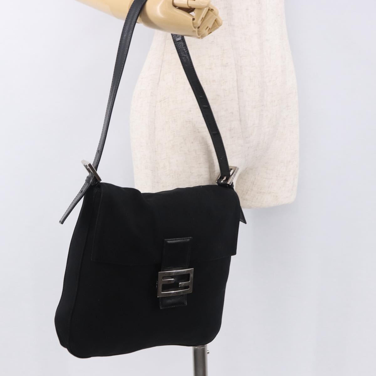 FENDI Mamma Baguette GM Shoulder Bag Cotton jersey Black Silver Auth 187560
