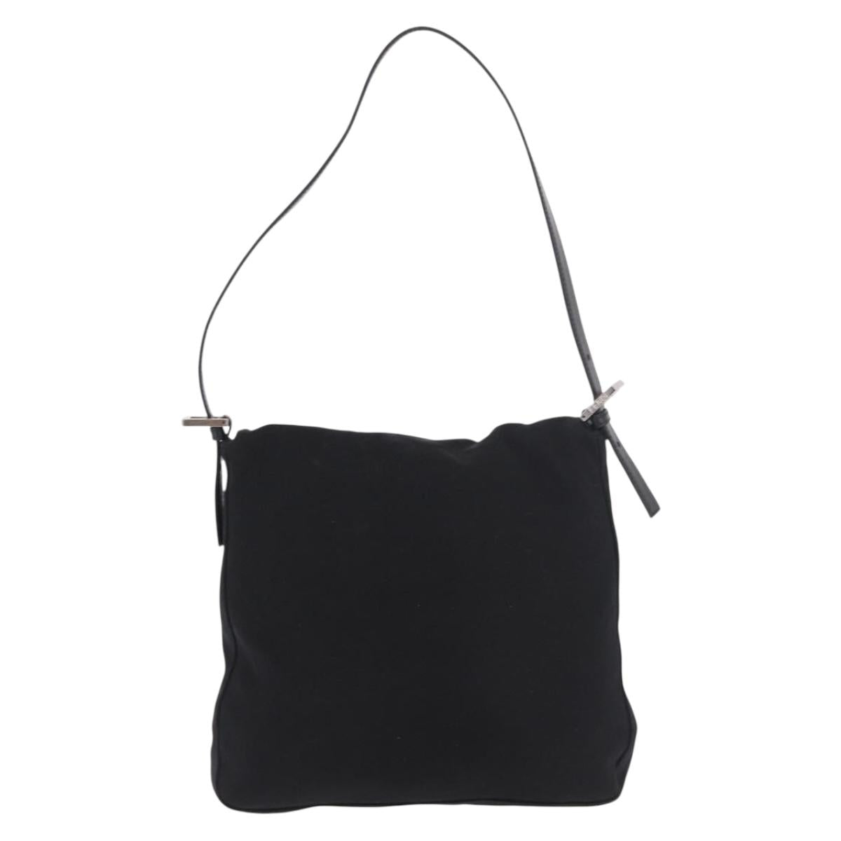 FENDI Mamma Baguette GM Shoulder Bag Cotton jersey Black Silver Auth 187560