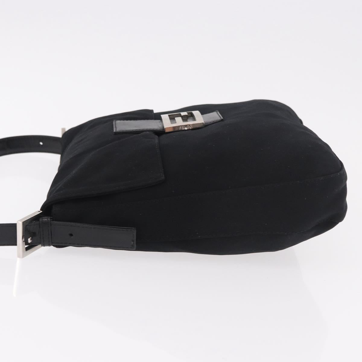 FENDI Mamma Baguette GM Shoulder Bag Cotton jersey Black Silver Auth 187560