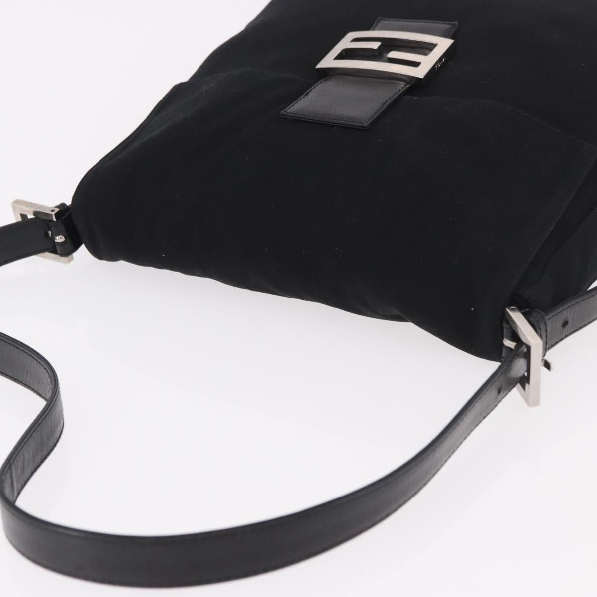 FENDI Mamma Baguette GM Shoulder Bag Cotton jersey Black Silver Auth 187560