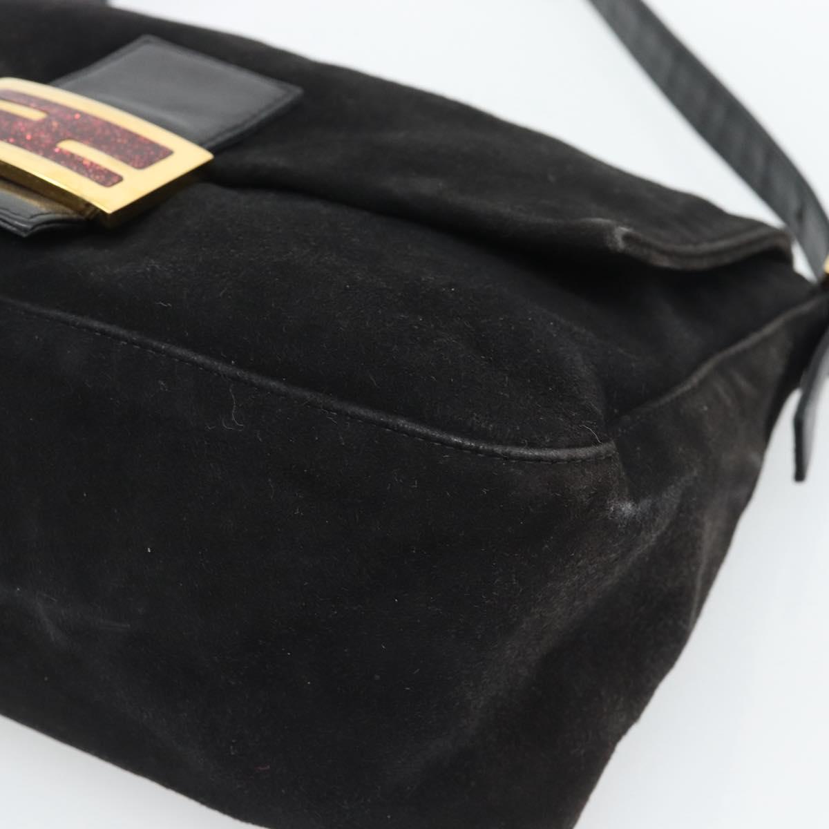 FENDI Mamma Baguette Shoulder Bag Suede Black Gold Auth 187561SAM