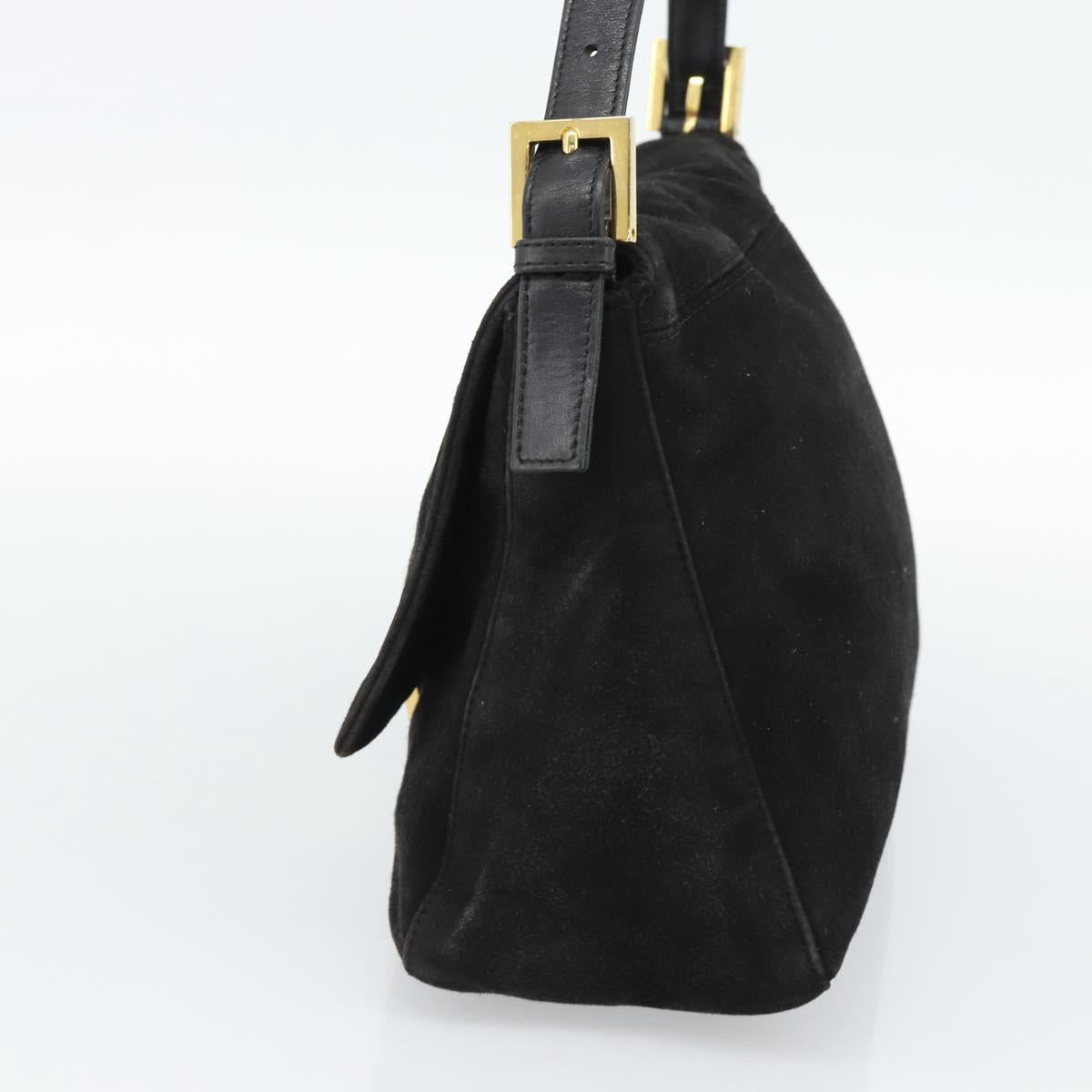 FENDI Mamma Baguette Shoulder Bag Suede Black Gold Auth 187561SAM