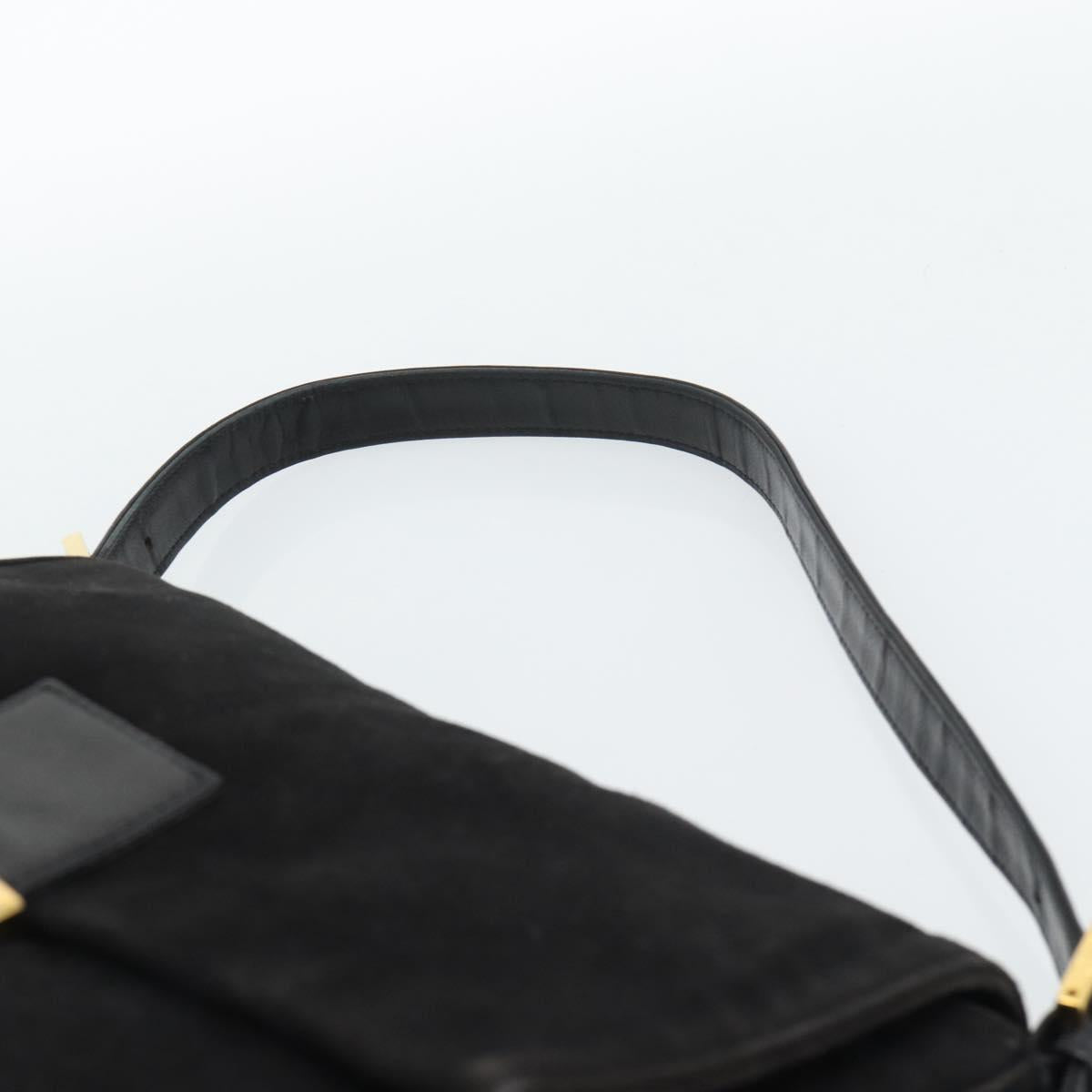 FENDI Mamma Baguette Shoulder Bag Suede Black Gold Auth 187561SAM