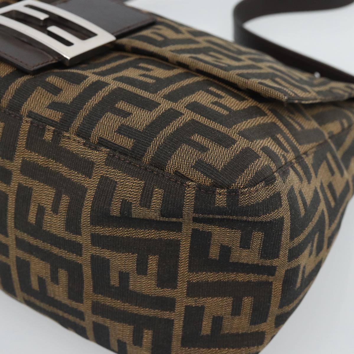 FENDI Zucca Canvas Mamma Baguette Shoulder Bag Black Brown Auth 187565SAV