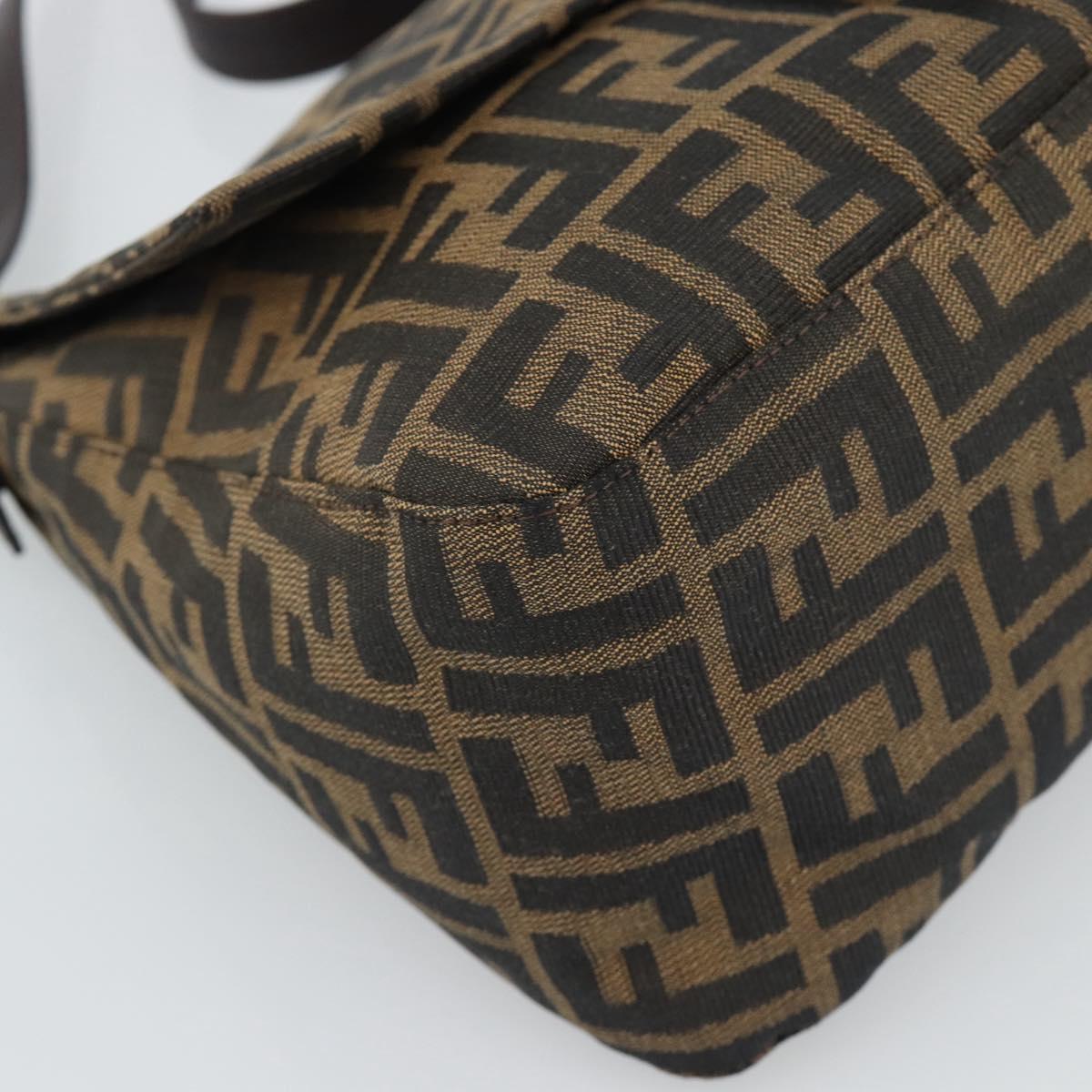 FENDI Zucca Canvas Mamma Baguette Shoulder Bag Black Brown Auth 187565SAV