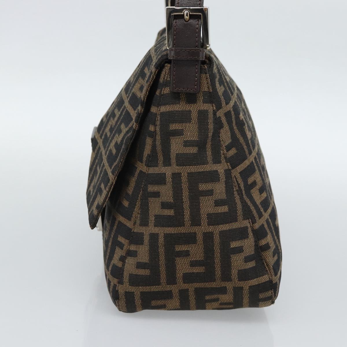 FENDI Zucca Canvas Mamma Baguette Shoulder Bag Black Brown Auth 187565SAV
