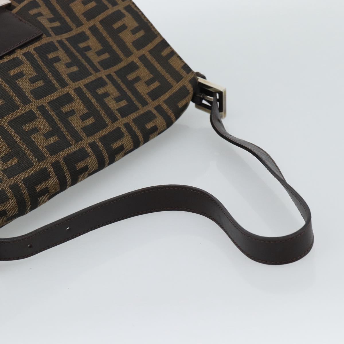FENDI Zucca Canvas Mamma Baguette Shoulder Bag Black Brown Auth 187565SAV
