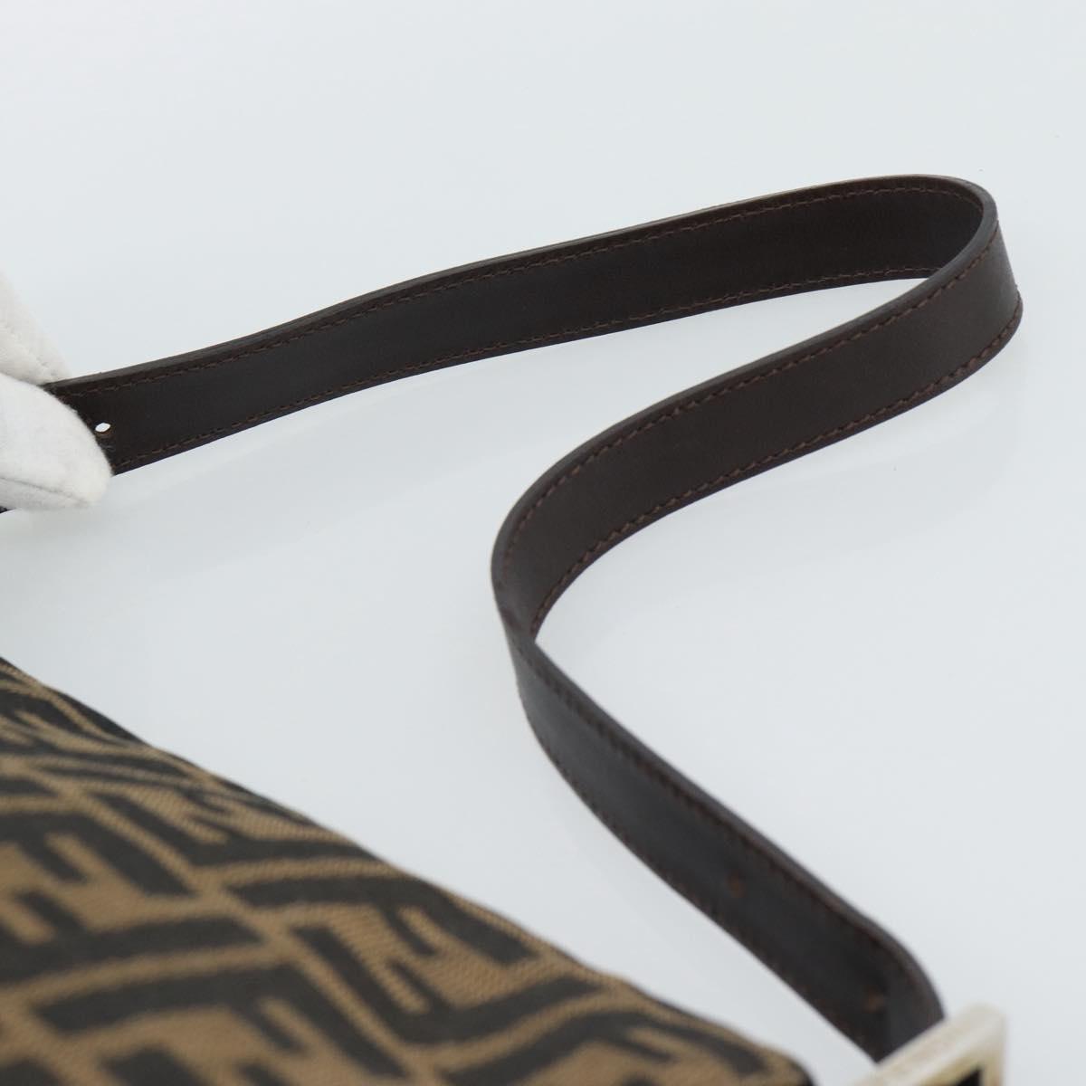 FENDI Zucca Canvas Mamma Baguette Shoulder Bag Black Brown Auth 187565SAV