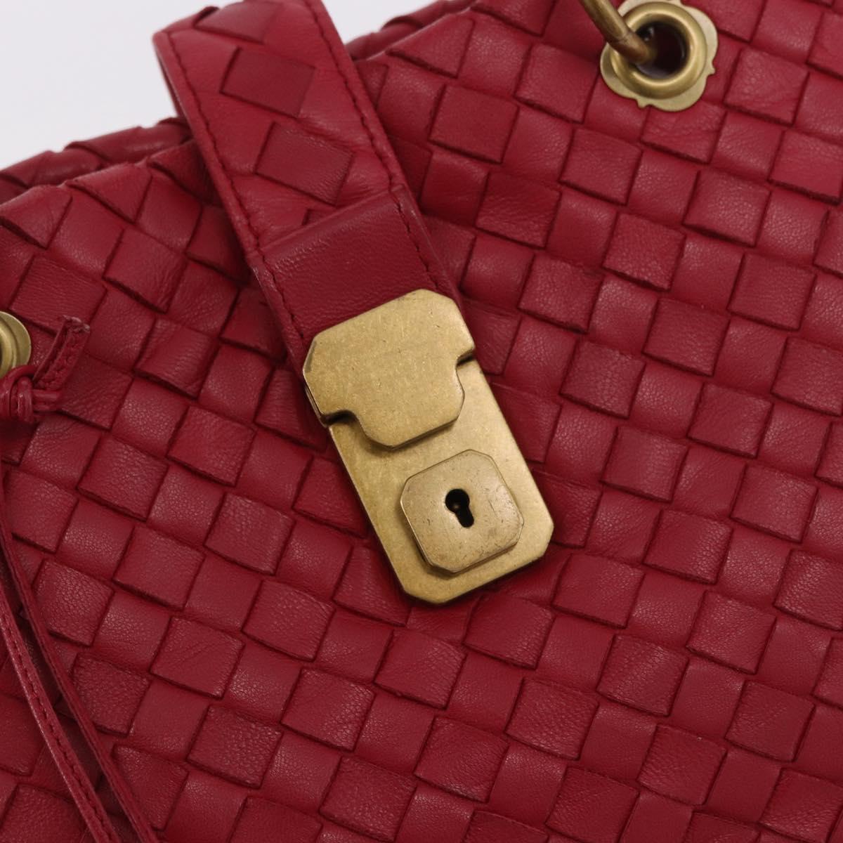 BOTTEGA VENETA INTRECCIATO Hand Bag Leather Red Gold Auth 187567A