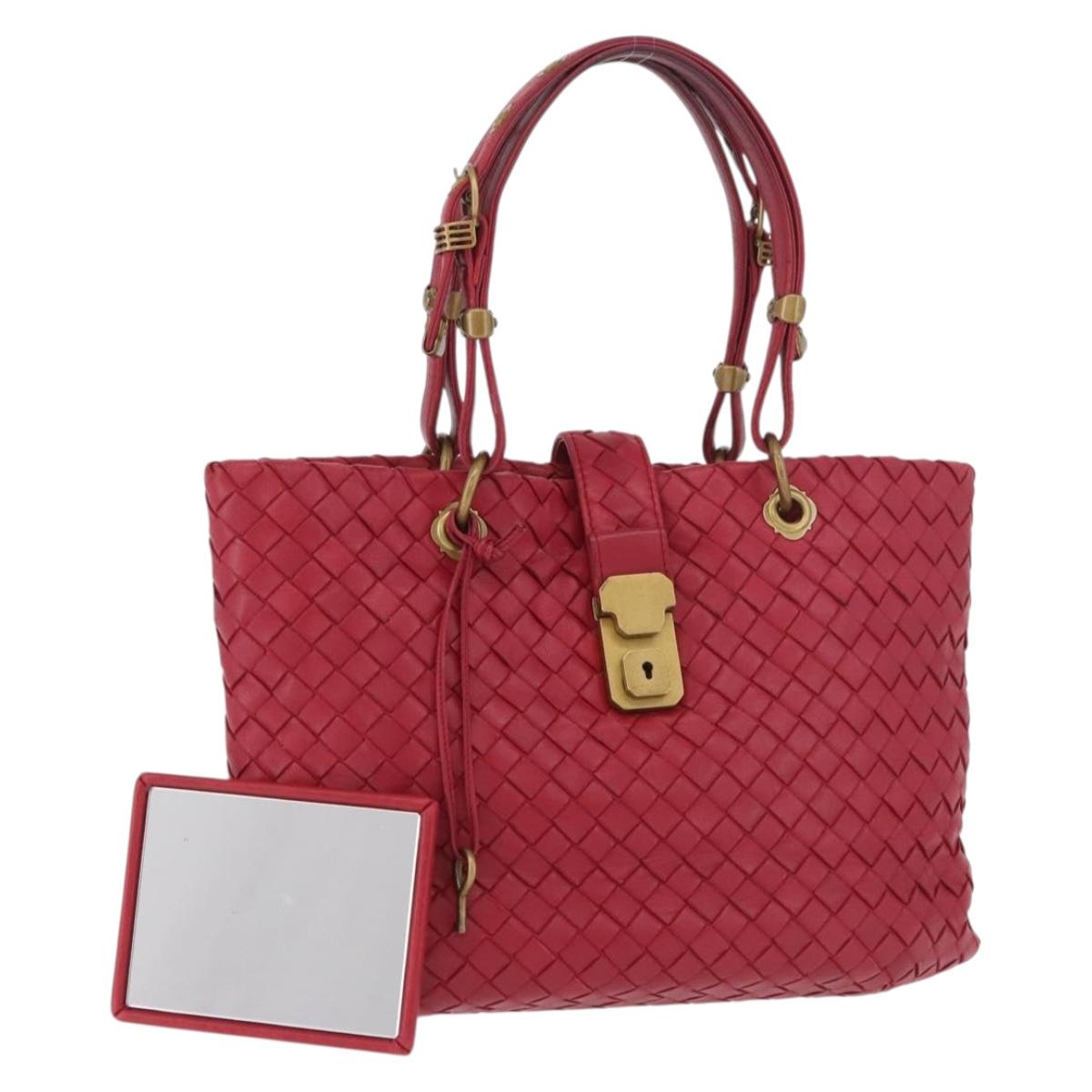 BOTTEGA VENETA INTRECCIATO Hand Bag Leather Red Gold Auth 187567A