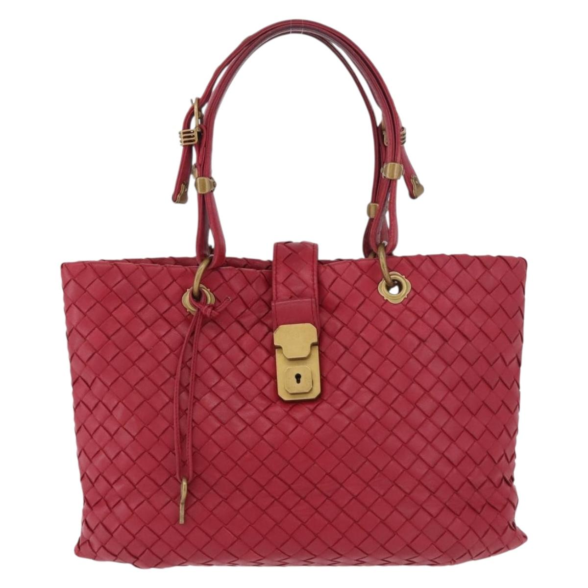 BOTTEGA VENETA INTRECCIATO Hand Bag Leather Red Gold Auth 187567A
