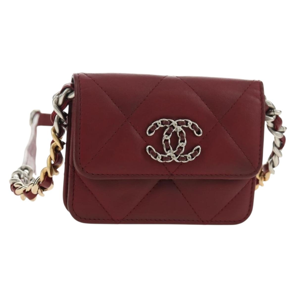 CHANEL Matelasse Shoulder Bag Calf Skin Silver Bordeaux CC Auth 187570V