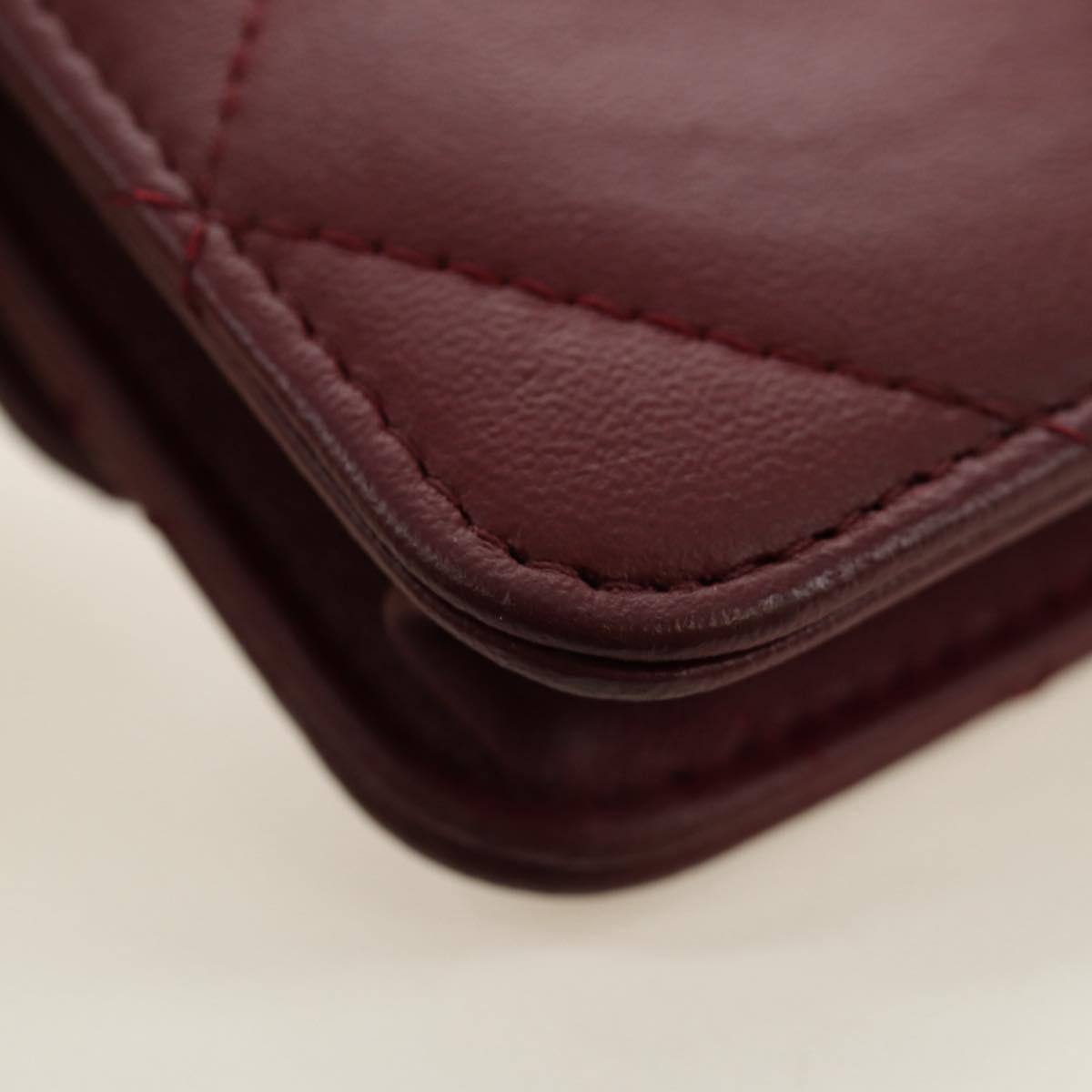 CHANEL Matelasse Shoulder Bag Calf Skin Silver Bordeaux CC Auth 187570V
