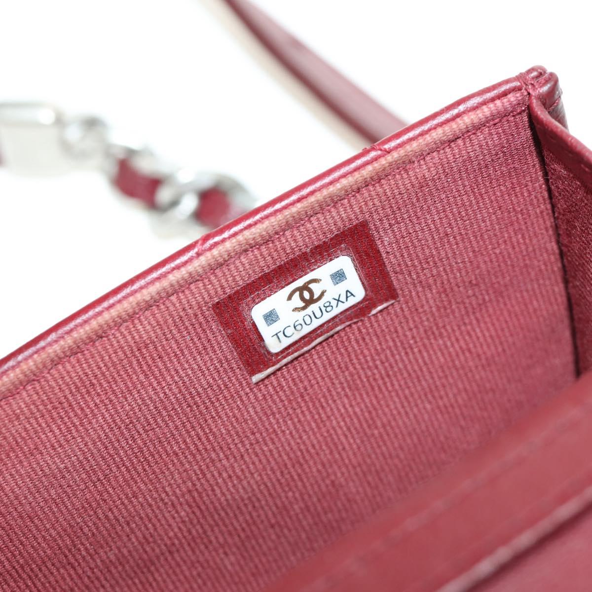 CHANEL Matelasse Shoulder Bag Calf Skin Silver Bordeaux CC Auth 187570V