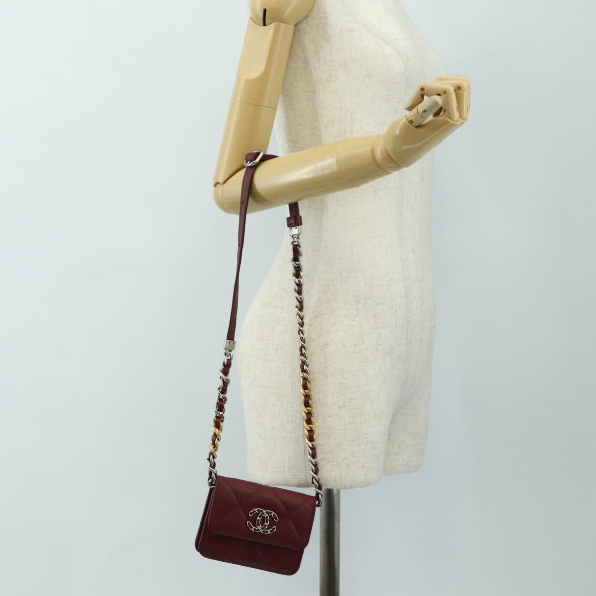 CHANEL Matelasse Shoulder Bag Calf Skin Silver Bordeaux CC Auth 187570V