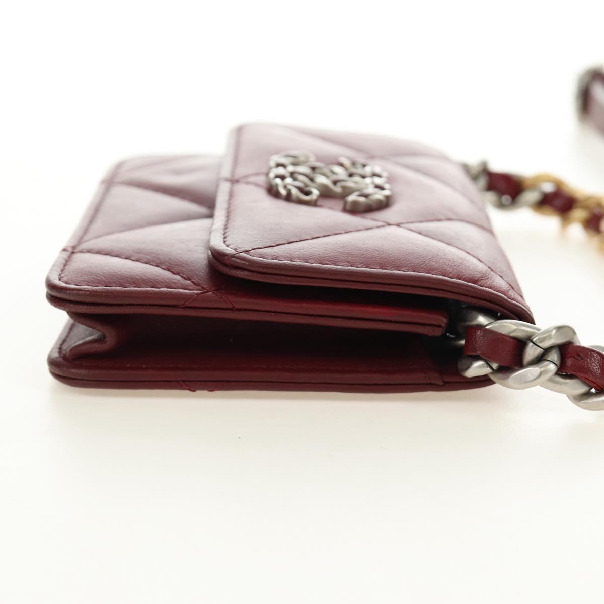CHANEL Matelasse Shoulder Bag Calf Skin Silver Bordeaux CC Auth 187570V