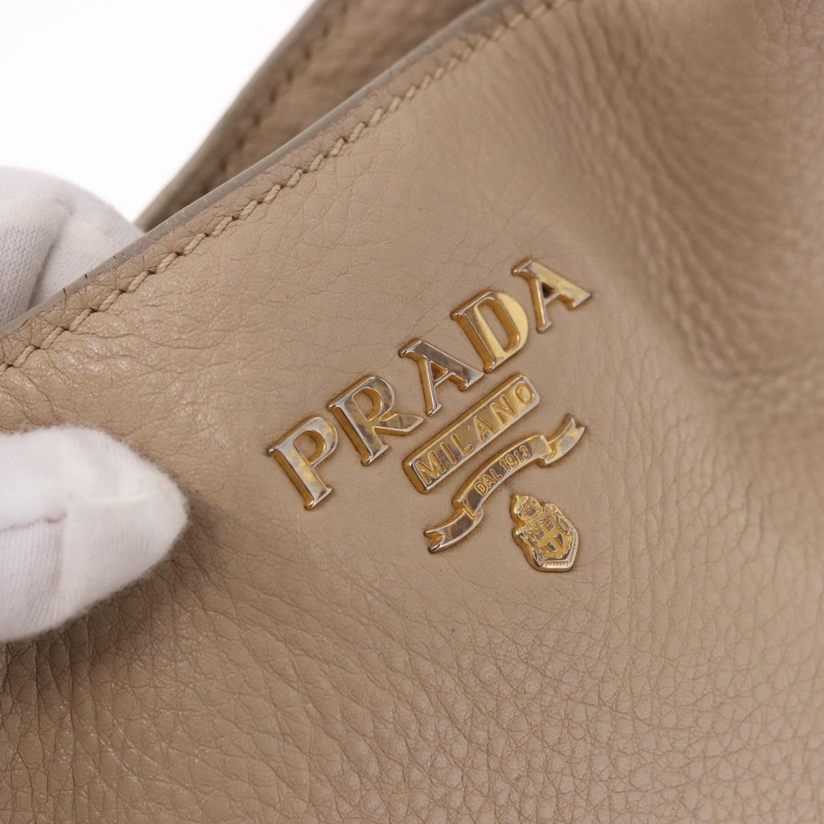 PRADA Hand Bag Vittero Dino Leather Beige Gold Auth 187572A
