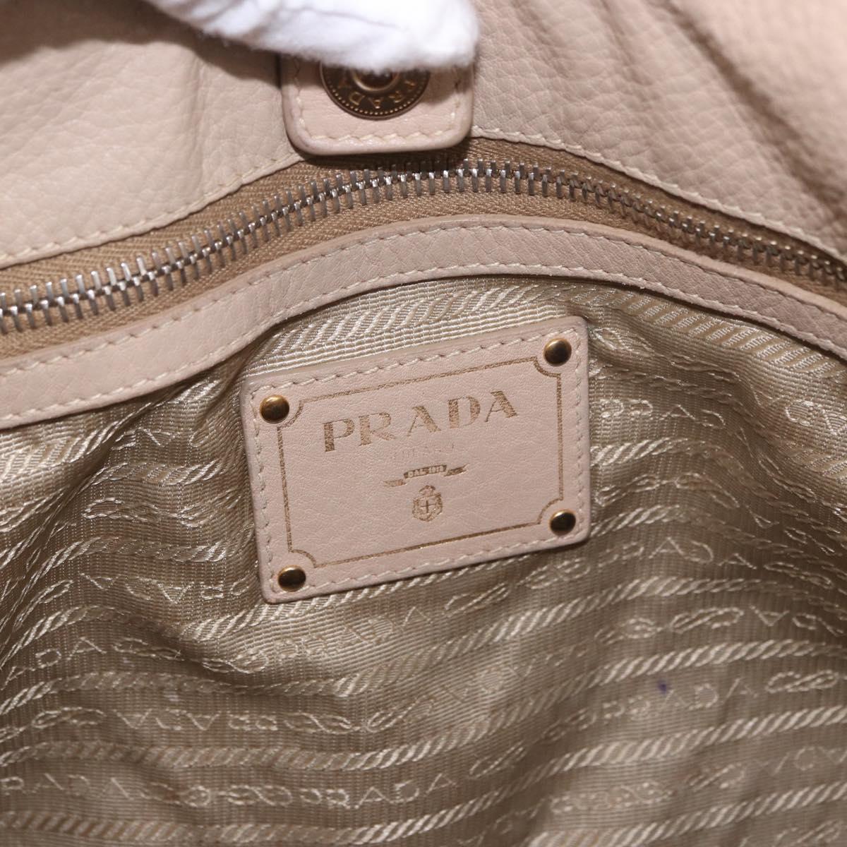 PRADA Hand Bag Vittero Dino Leather Beige Gold Auth 187572A