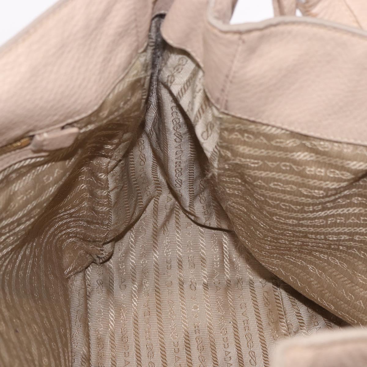 PRADA Hand Bag Vittero Dino Leather Beige Gold Auth 187572A