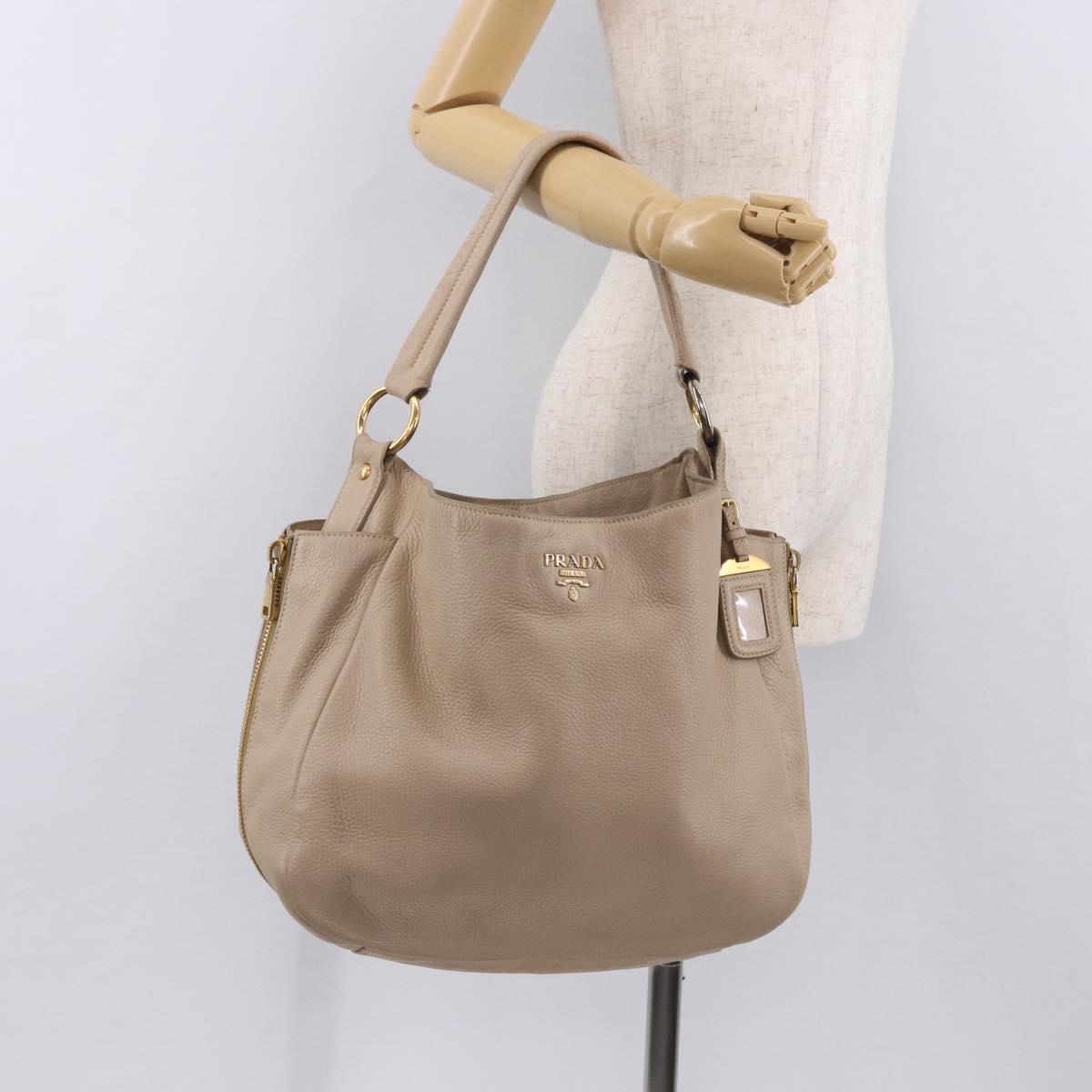 PRADA Hand Bag Vittero Dino Leather Beige Gold Auth 187572A
