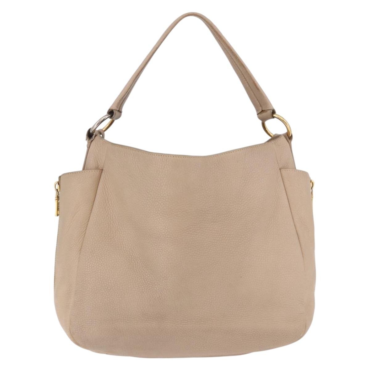 PRADA Hand Bag Vittero Dino Leather Beige Gold Auth 187572A