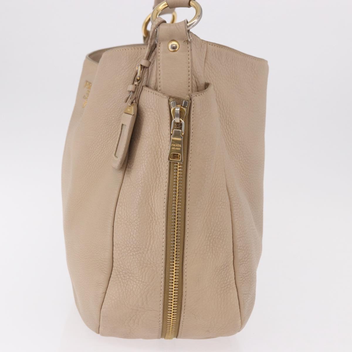 PRADA Hand Bag Vittero Dino Leather Beige Gold Auth 187572A