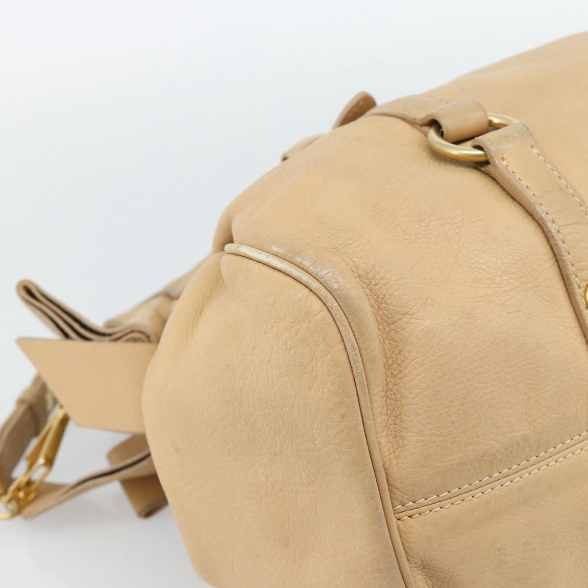 Miu Miu Hand Bag Leather 2way Beige Gold Auth 187573