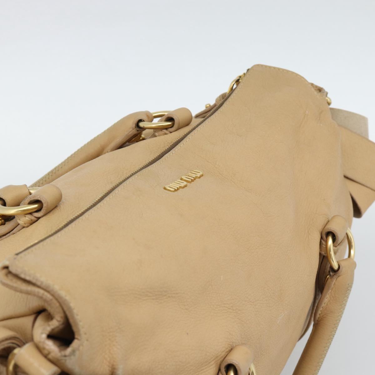 Miu Miu Hand Bag Leather 2way Beige Gold Auth 187573